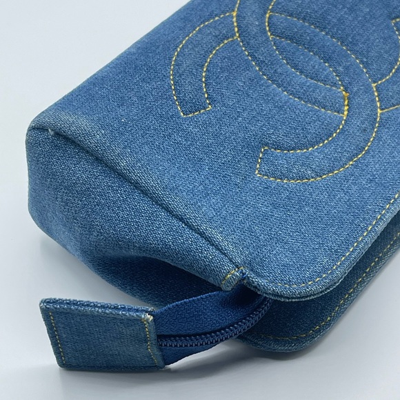 Chanel Denim Jean CC Logo Coco Vanity Makeup Cosmetic Case Pouch Vintage Bag - Picture 4 of 16